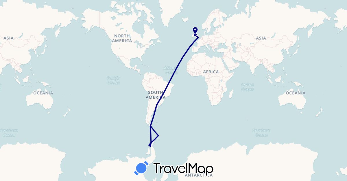 TravelMap itinerary: driving in Argentina, United Kingdom, Isle of Man (Europe, South America)